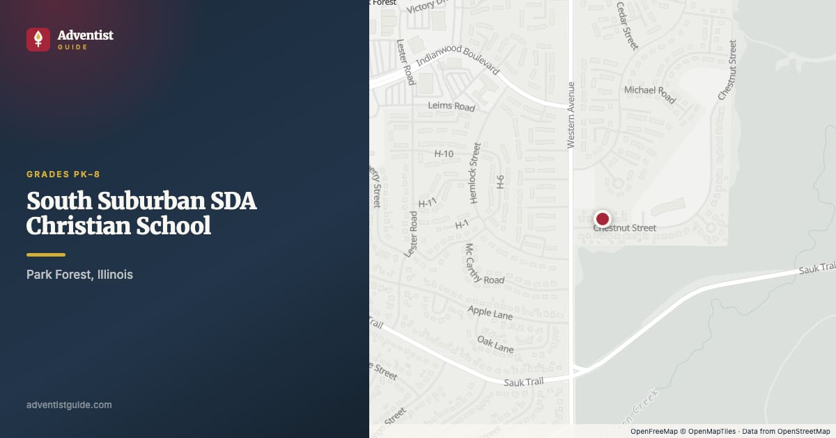 Map showing South Suburban SDA Christian School in Park Forest, Illinois