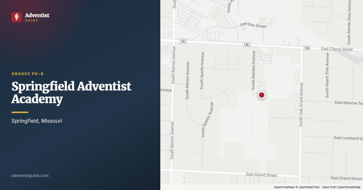 Map showing Springfield Adventist Academy in Springfield, Missouri