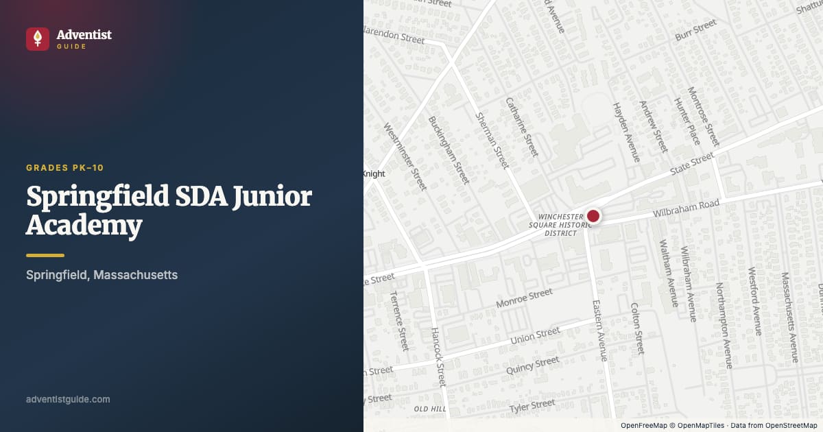 Map showing Springfield SDA Junior Academy in Springfield, Massachusetts