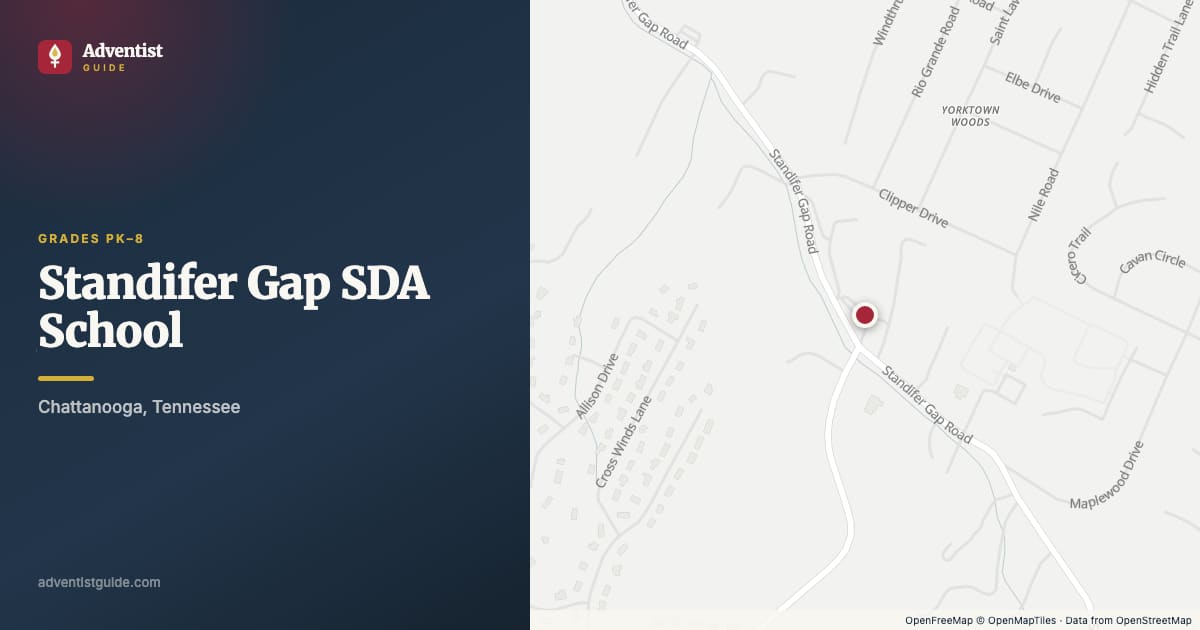 Map showing Standifer Gap SDA School in Chattanooga, Tennessee