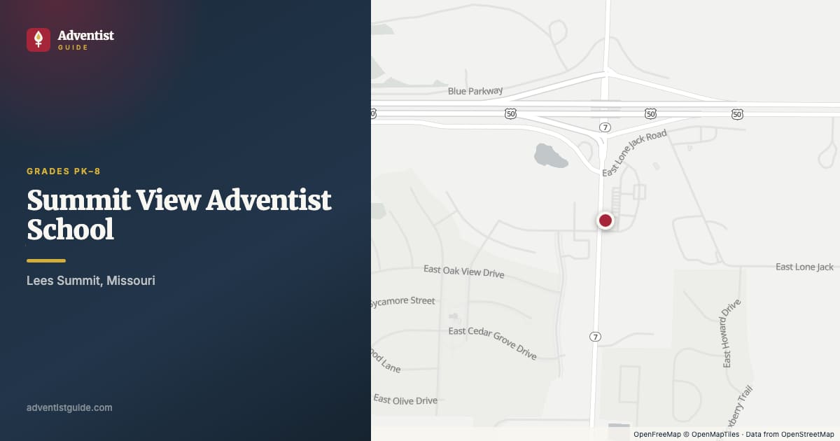 Map showing Summit View Adventist School in Lees Summit, Missouri
