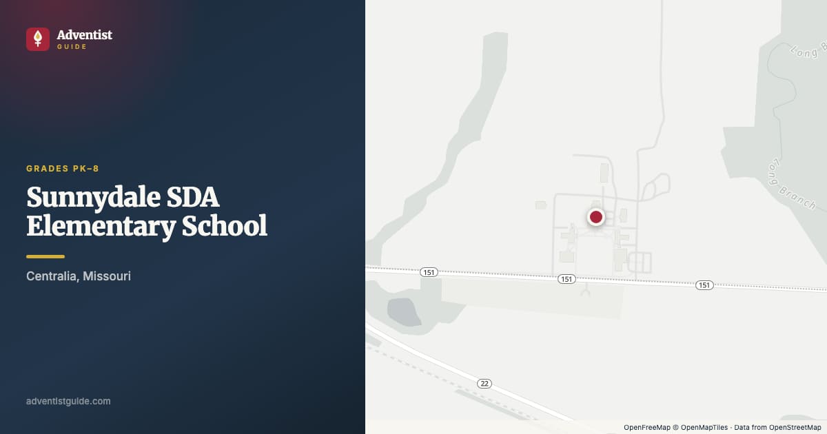 Map showing Sunnydale SDA Elementary School in Centralia, Missouri