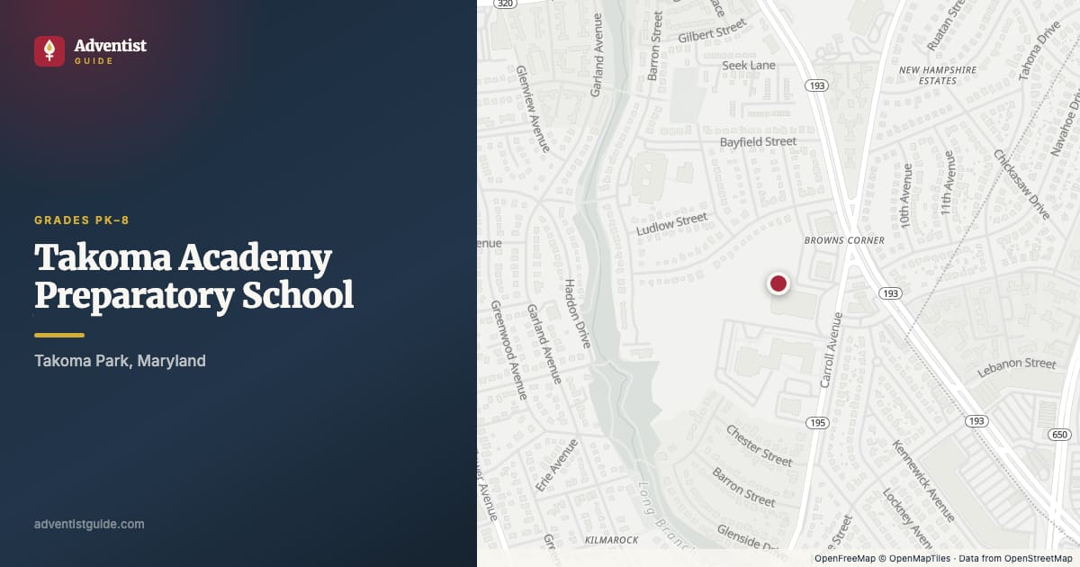 Map showing Takoma Academy Preparatory School in Takoma Park, Maryland