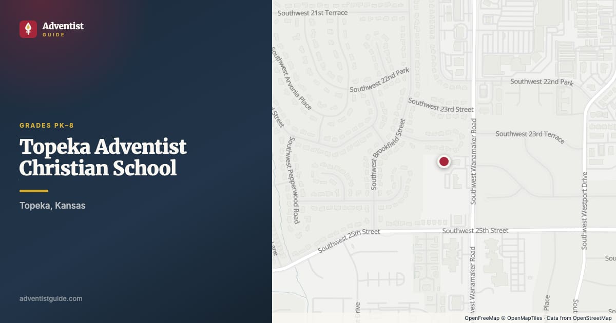 Map showing Topeka Adventist Christian School in Topeka, Kansas