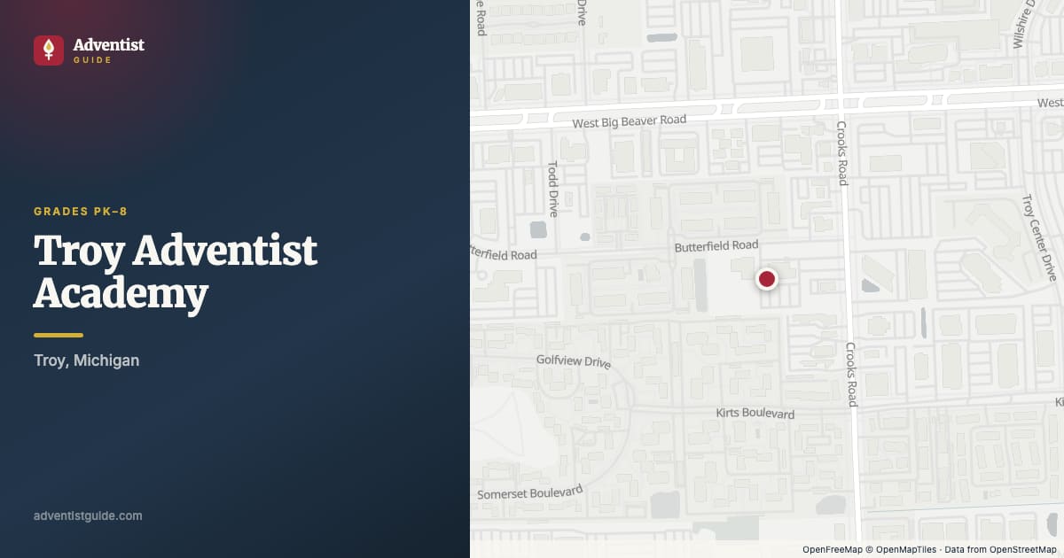 Map showing Troy Adventist Academy in Troy, Michigan