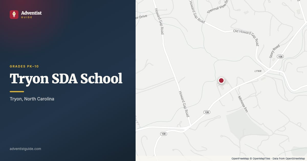 Map showing Tryon SDA School in Tryon, North Carolina