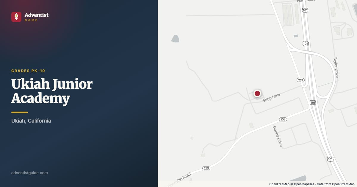 Map showing Ukiah Junior Academy in Ukiah, California