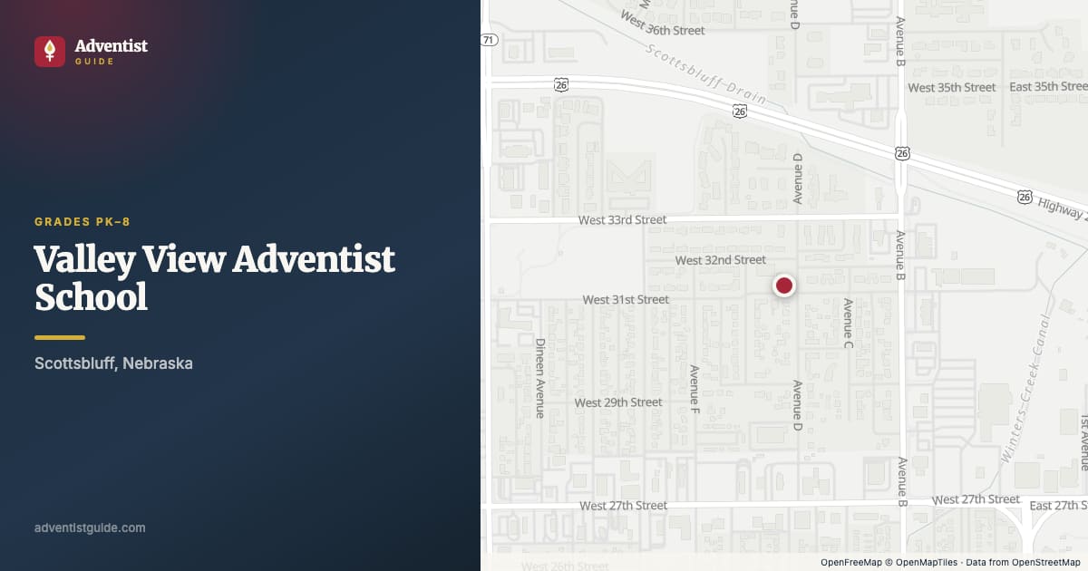 Map showing Valley View Adventist School in Scottsbluff, Nebraska