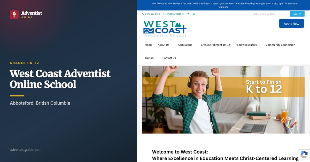 The West Coast Adventist Online School website