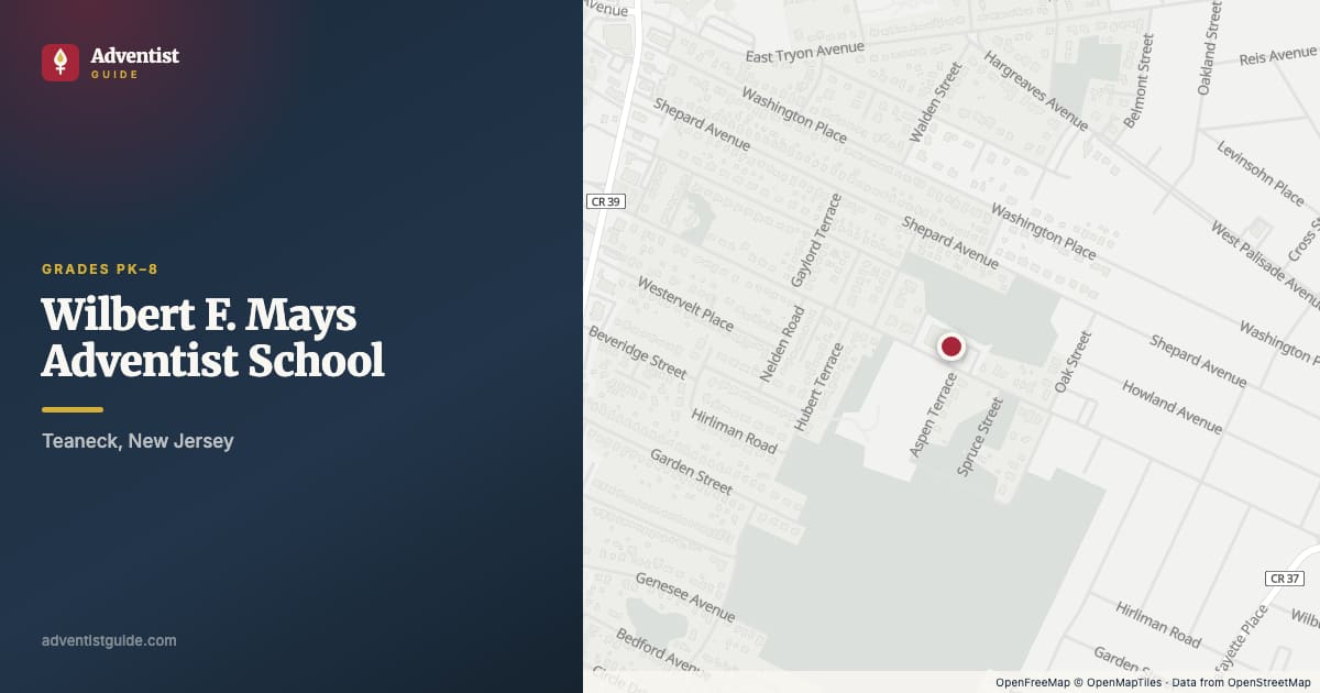 Map showing Wilbert F. Mays Adventist School in Teaneck, New Jersey