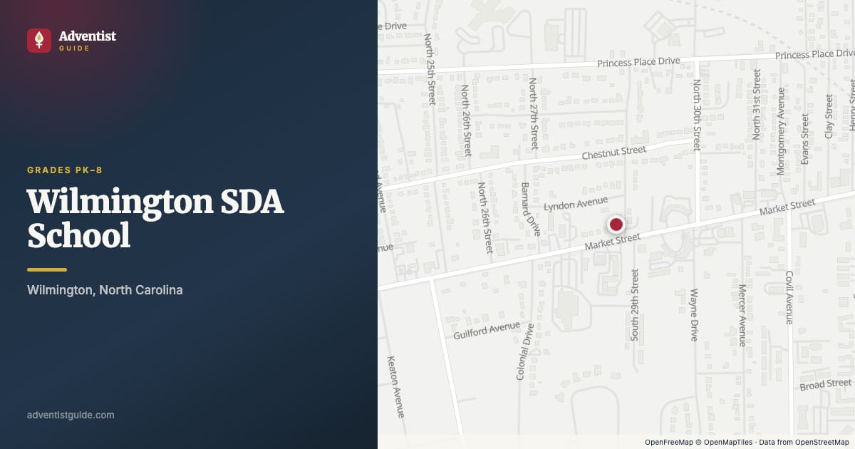 Map showing Wilmington SDA School in Wilmington, North Carolina