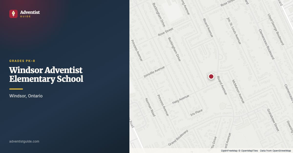 Map showing Windsor Adventist Elementary School in Windsor, Ontario