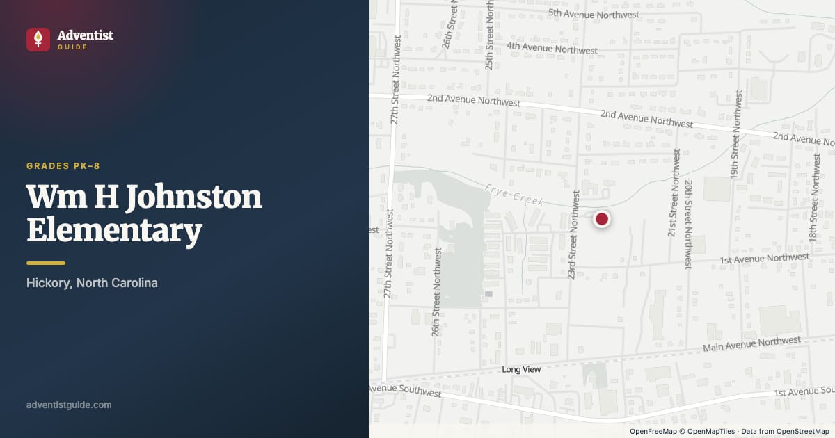 Map showing Wm H Johnston Elementary in Hickory, North Carolina