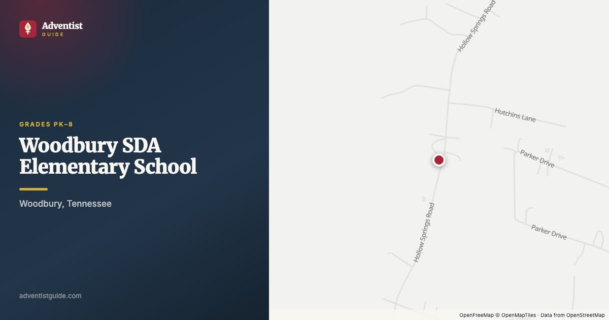 Map showing Woodbury SDA Elementary School in Woodbury, Tennessee