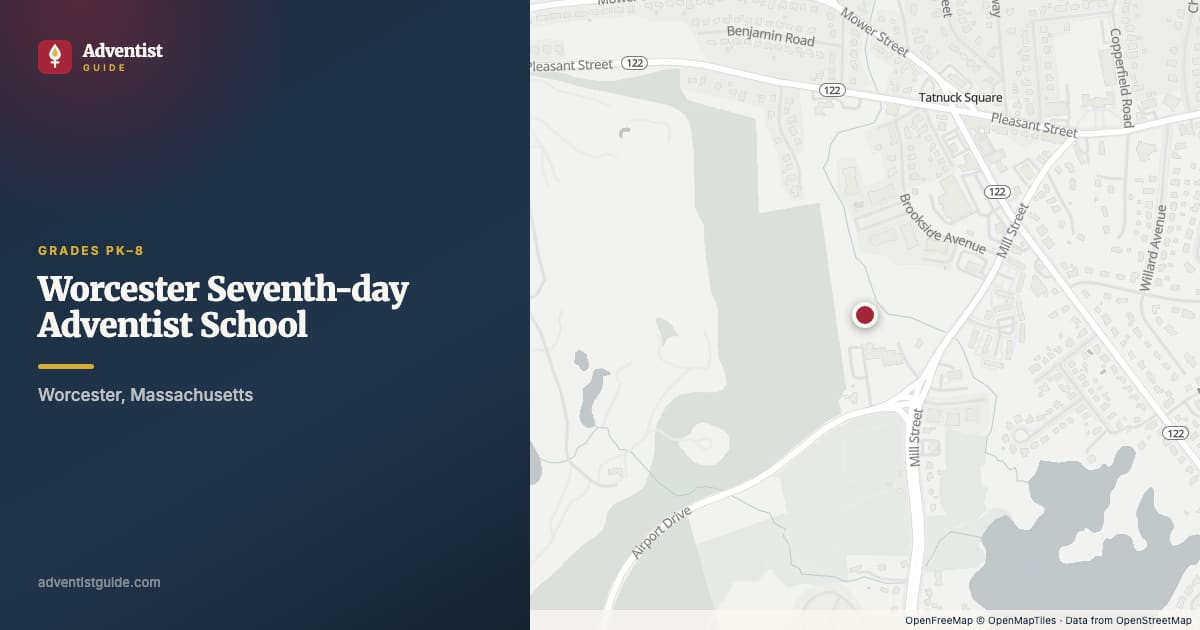 Map showing Worcester Seventh-day Adventist School in Worcester, Massachusetts